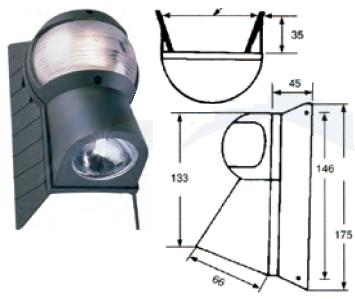 PERKO Luz de tope 10Wat. con faro de iluminación de cubierta 20Wat. Halógena en policarbonato negro, con bombilla 12V incorporada.