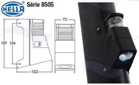 Hella Luz de tope 10Wat. con faro de iluminación de cubierta 20W Halógena en policarbonato negro, con bombilla 12V incorporada. Homologada RINA IP X4.