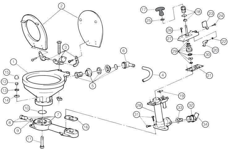 Jabsco Manual toilet parts list